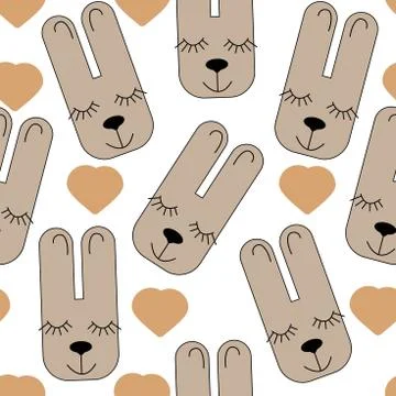 Bunny. Scandinavian style. Seamless pattern. Drawing for children. Stock Illustration