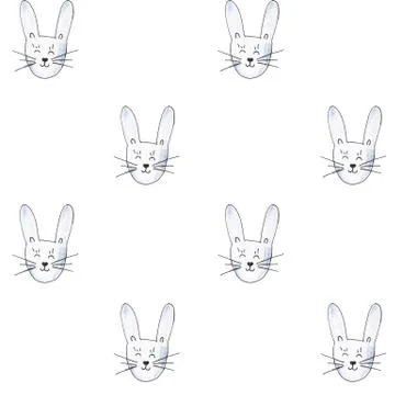 Bunny Seamless Pattern. Watercolor Hand Drawn, Rabbit Head Seamless Background Stock Illustration