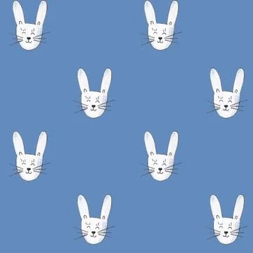 Bunny Seamless Pattern. Watercolor Hand Drawn, Rabbit Head Seamless Background Stock Illustration