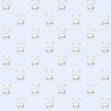 Bunny Seamless Pattern. Watercolor Hand Drawn, Rabbit Head Seamless Background Stock Illustration