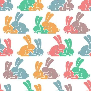 Bunny sex pattern. rabbit intercourse ornqment. Hares background. Animal repr Stock Illustration