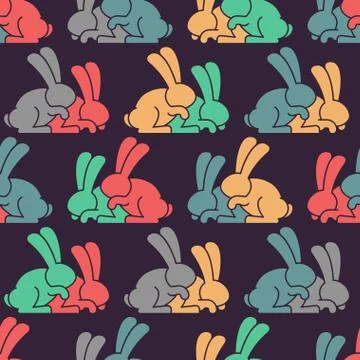 Bunny sex pattern. rabbit intercourse ornqment. Hares background. Animal repr Illustrazione stock