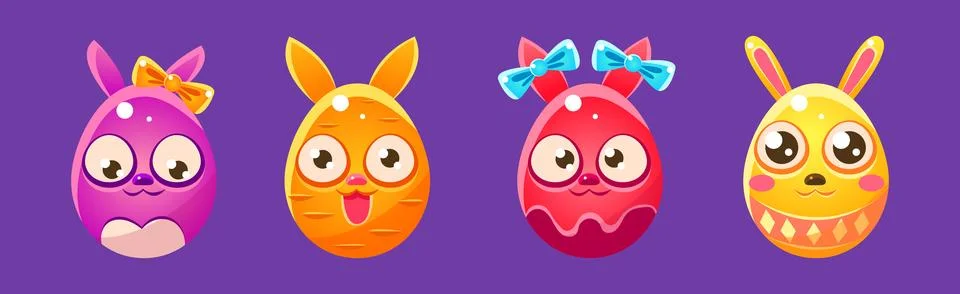 Bunny in Shape of Oval Egg of Different Color Vector Set Stock Illustration