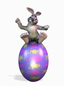 Bunny Sitting on a Big Easter egg Stock Illustration