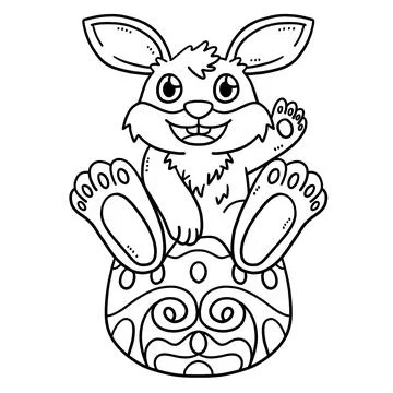 Bunny Sitting on Easter Egg Isolated Coloring Stock Illustration