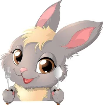 Bunny sitting at the table Stock Illustration