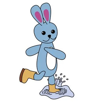 Bunny splashes through the puddles. Stock Illustration
