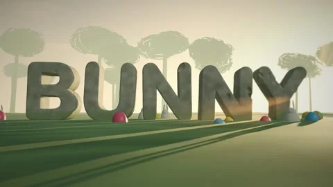 Bunny Spring Meadow Easter Morning Cinematic 3D Text Seamless Loop Stock Footage 342364704
