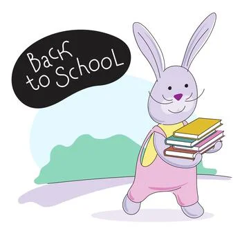 Bunny with stack of books Stock Illustration