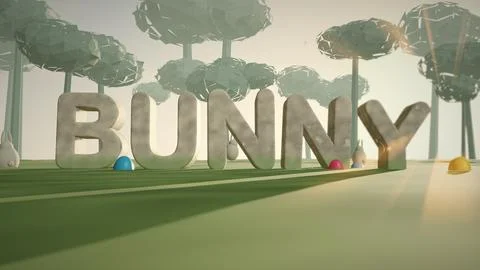 Bunny Stone 3D Text in a Spring Meadow for Easter Stock Illustration
