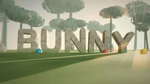 Bunny Stone 3D Text in a Spring Meadow for Easter Stock Illustration