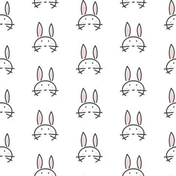 Bunny stylized line fun seamless pattern for kids and babies Stock Illustration