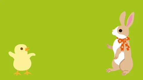 Bunny talking with Chick, green colored background - full length Stock Footage 103826945