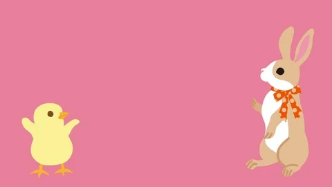 Bunny talking with Chick, pink colored background - full length Stock Footage 103827019