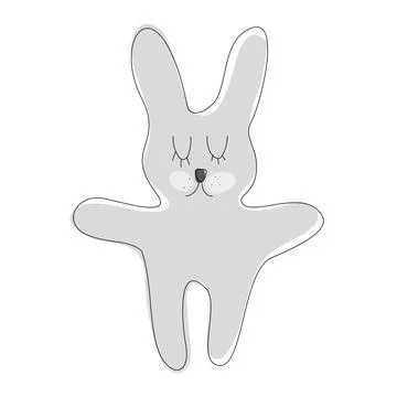 Bunny on White Background Cute Gray Dreamy Rabbit Stock Illustration