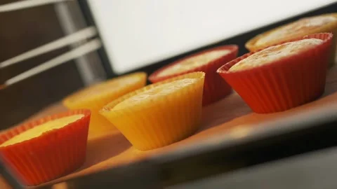 Buns baking in oven. Timelapse. Buns for hamburger rising up in oven. Baking Stock Footage 272449793