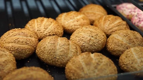 Buns baking in the supermarket Stock Footage 255805175