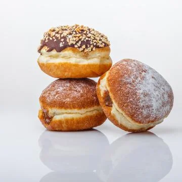 Buns with different fillings on a white background Stock Photos