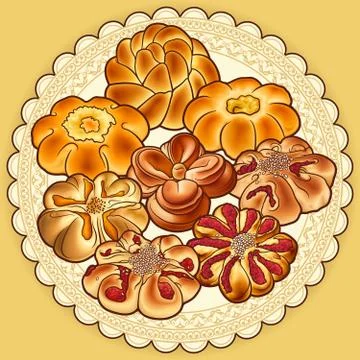 Buns hand drawn vector doodle illustration. 库存插图