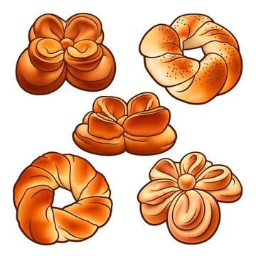 Buns hand drawn vector doodles set. 스톡 일러스트
