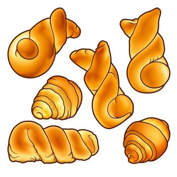 Buns hand drawn vector doodles set. Bake shop elements and objects イラスト素材