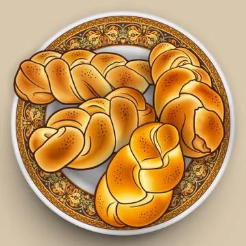 Buns on the plate hand drawn vector doodles illustration. Stock Illustration