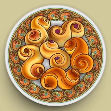 Buns on the plate hand drawn vector doodles illustration. Stock Illustration