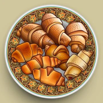 Buns on the plate hand drawn vector doodles illustration 스톡 일러스트