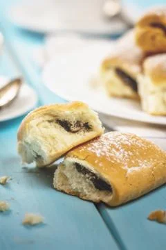 Buns with plum jam Stock Photos