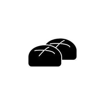 Buns roll baked bread icon, vector illustration, black sign on isolated Stock Illustration