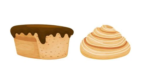Buns as Sweet, Bread-based Roll Made from Flour and Yeast Vector Set Stock Illustration
