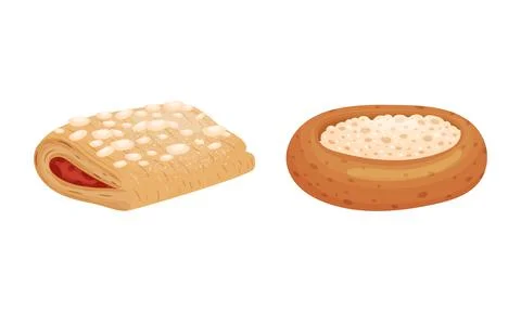 Buns as Sweet, Bread-based Roll Made from Flour and Yeast Vector Set Stock Illustration