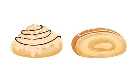 Buns as Sweet, Bread-based Roll Made from Flour and Yeast Vector Set Stock Illustration