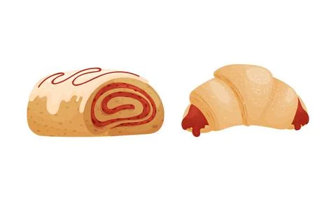 Buns as Sweet, Bread-based Roll Made from Flour and Yeast Vector Set Stock Illustration