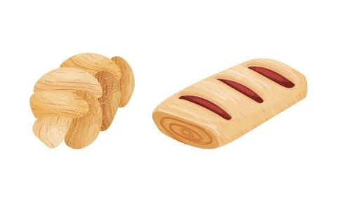 Buns as Sweet, Bread-based Roll Made from Flour and Yeast Vector Set Stock Illustration