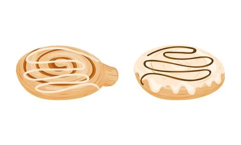 Buns as Sweet, Bread-based Roll Made from Flour and Yeast Vector Set Stock Illustration
