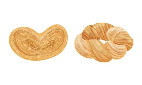 Buns as Sweet, Bread-based Roll Made from Flour and Yeast Vector Set Stock Illustration