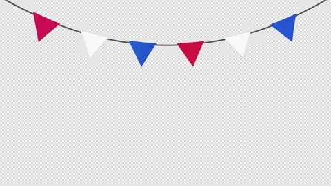 Bunting Flags Blue Red White Triangles on Transparent Background Stock Footage 145090279