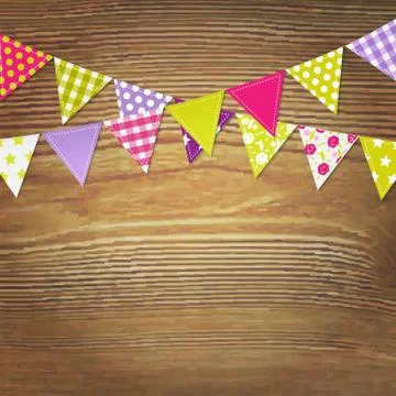 Bunting flags with wood background Stock Illustration