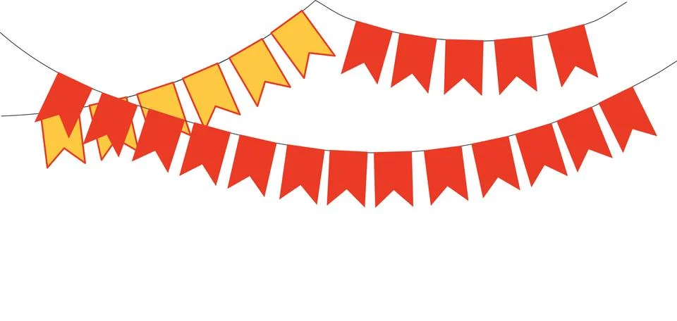 Bunting, little flags hanging on string, isolated Stock Illustration