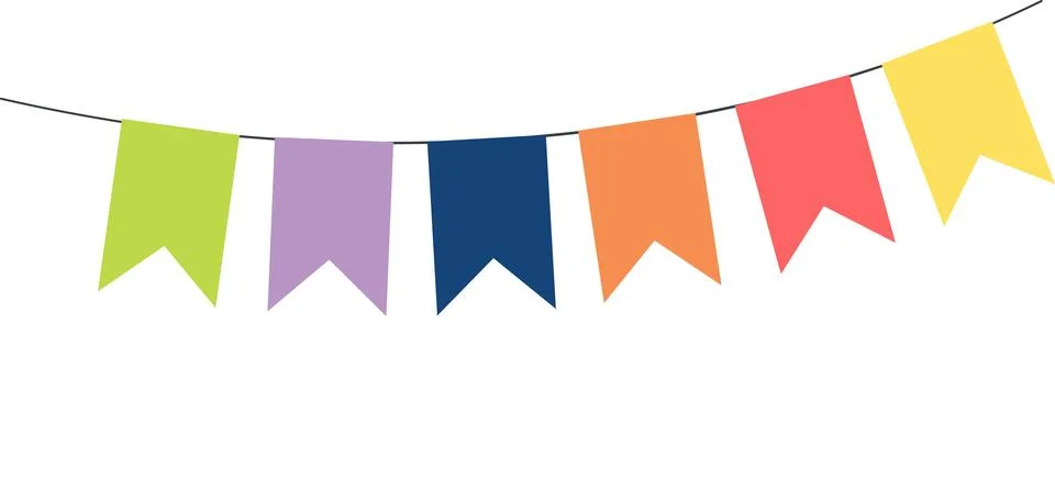Bunting, little flags hanging on string, isolated Stock Illustration