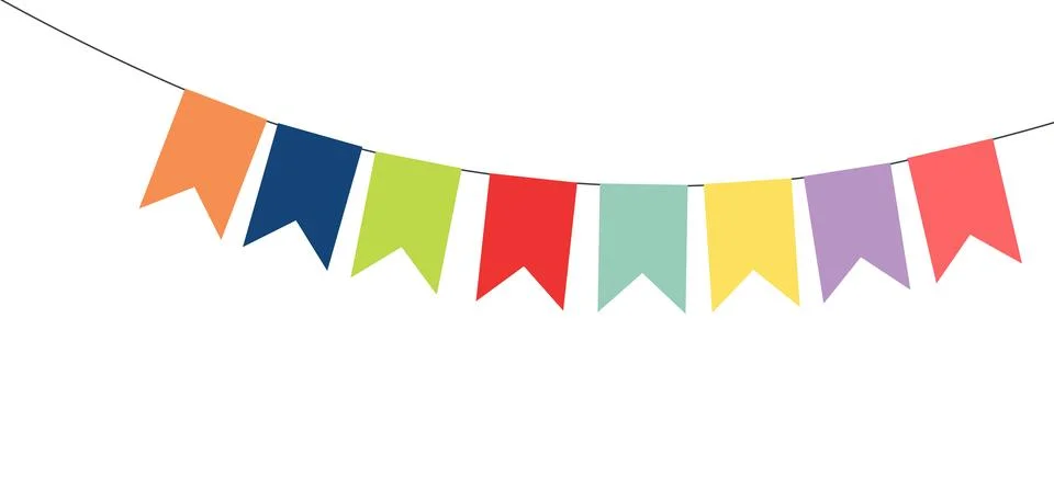 Bunting, little flags hanging on string, isolated 스톡 일러스트