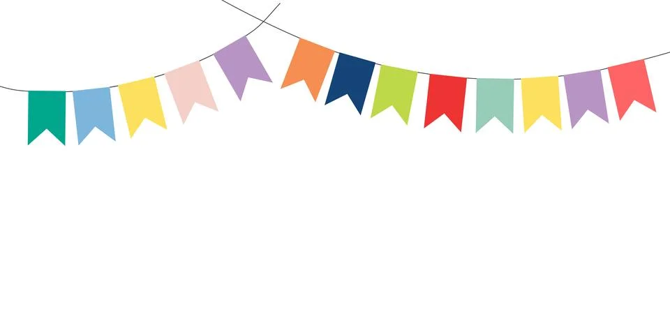 Bunting, little flags hanging on string, isolated Stock Illustration