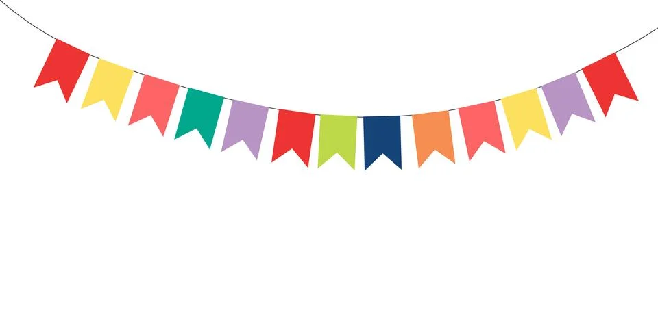 Bunting, little flags hanging on string, isolated Stock Illustration