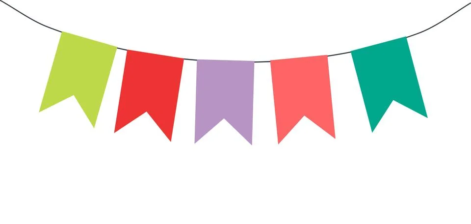 Bunting, little flags hanging on string, isolated Stock Illustration