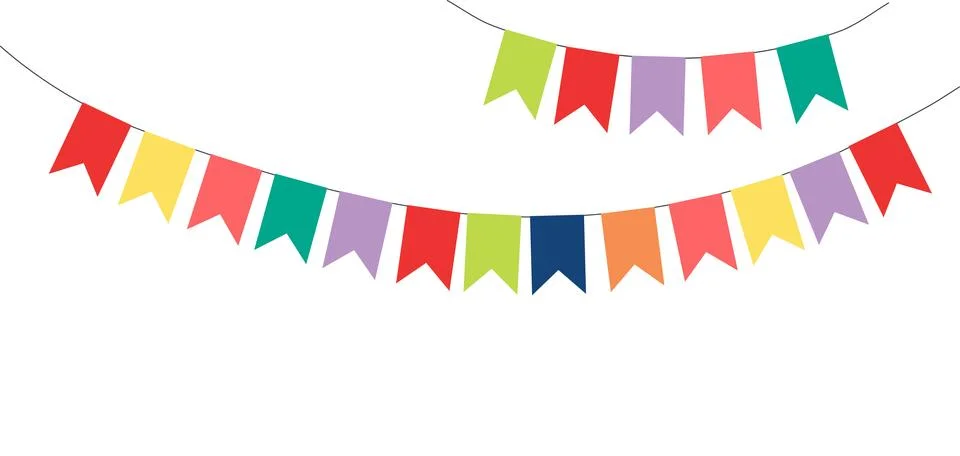 Bunting, little flags hanging on string, isolated 스톡 일러스트