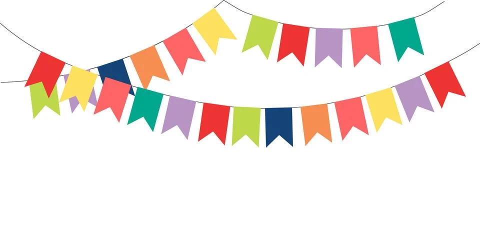 Bunting, little flags hanging on string, isolated Stock Illustration