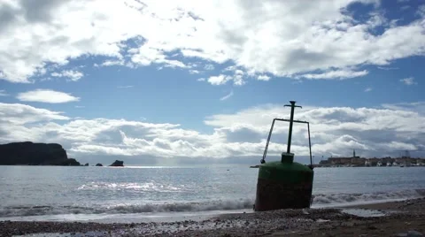 Buoy on the beach after the storm Stock Footage 47038966