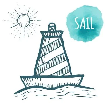 Buoy drawing on white background. Hand drawn naval illustration Stock Illustration