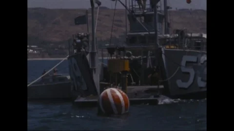 Buoy float near the moored ship - 1965 Stock Footage 103201945